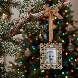 Jeweled Square Pewter Photo Frame Ornament