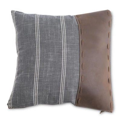 20" Square Leather Trimmed Pillow - Choose Style