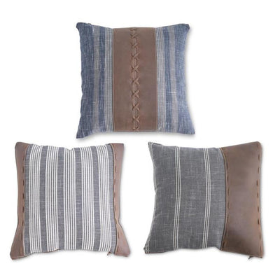 20" Square Leather Trimmed Pillow - Choose Style