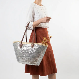 Silver Sequined French Market Basket