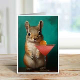 Squirrel with Pink Martini - Note Card