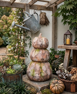 Three Stacked Faux Concrete Pumpkins
