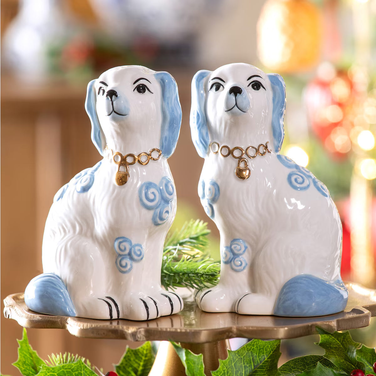 Blue and White Staffordshire Dog Set