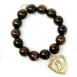 Bronzite with Gold St. Christopher Shield of Protection