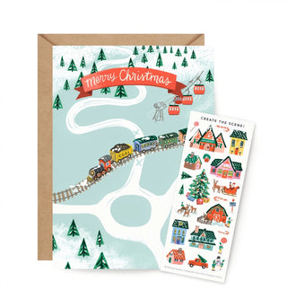 Sticker Scene Holiday Greeting Card - North Pole Village