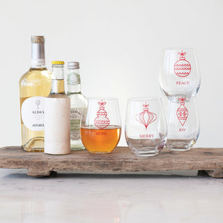Holiday Ornament Stemless Wine Glass – 4 Styles