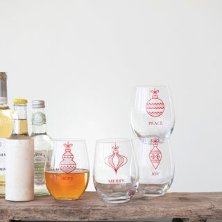 Holiday Ornament Stemless Wine Glass – 4 Styles
