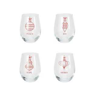 Holiday Ornament Stemless Wine Glass – 4 Styles