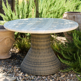 Lightweight Stone Indoor Outdoor Table with Plastic Wicker Base