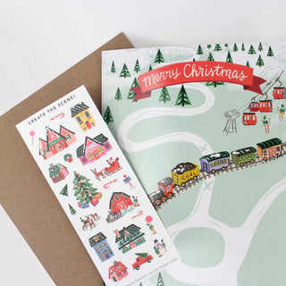 Sticker Scene Holiday Greeting Card - North Pole Village