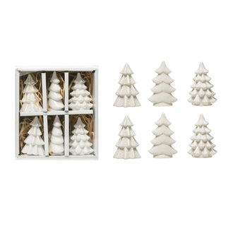 Set of 6 White Stoneware Trees