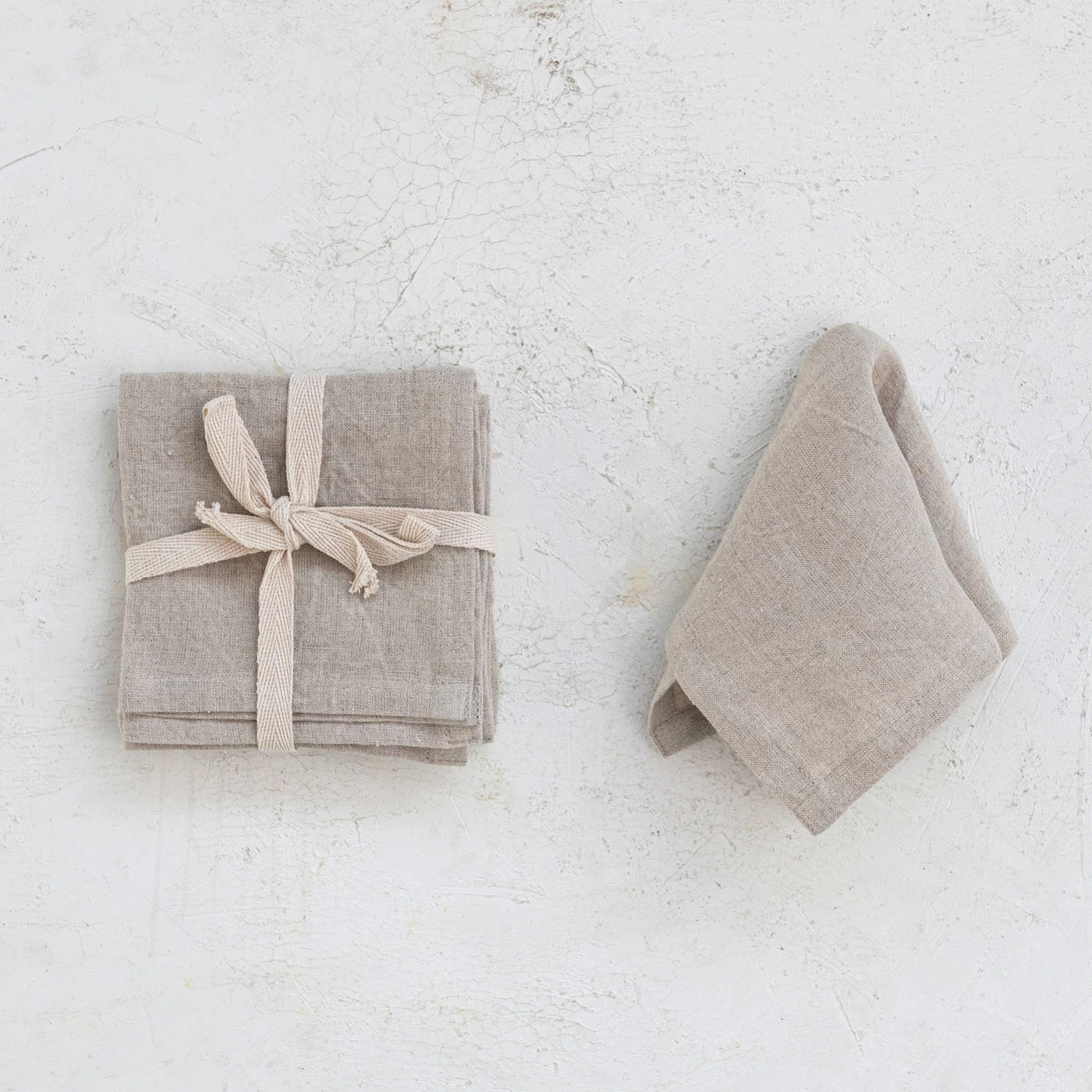 Set of 4 Stonewashed Linen Napkins - Natural