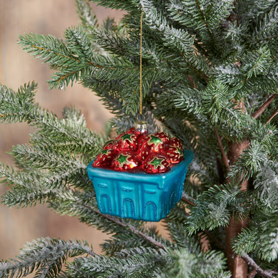 Pint of Strawberries Glass Ornament