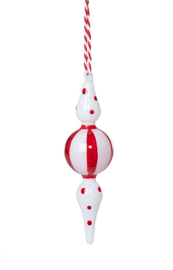 Polka Dot Pattern Blown Glass Finial Ornament - Choose Design