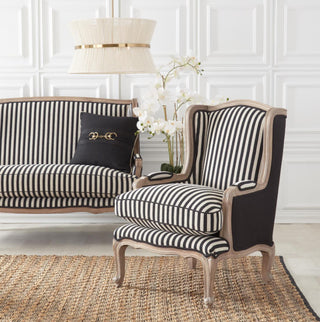 Black and Cream Striped Pattern Wing Chair