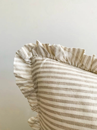 Pure French Linen Ruffle Lumbar Pillow Cover - Natural Striped - More coming Soon