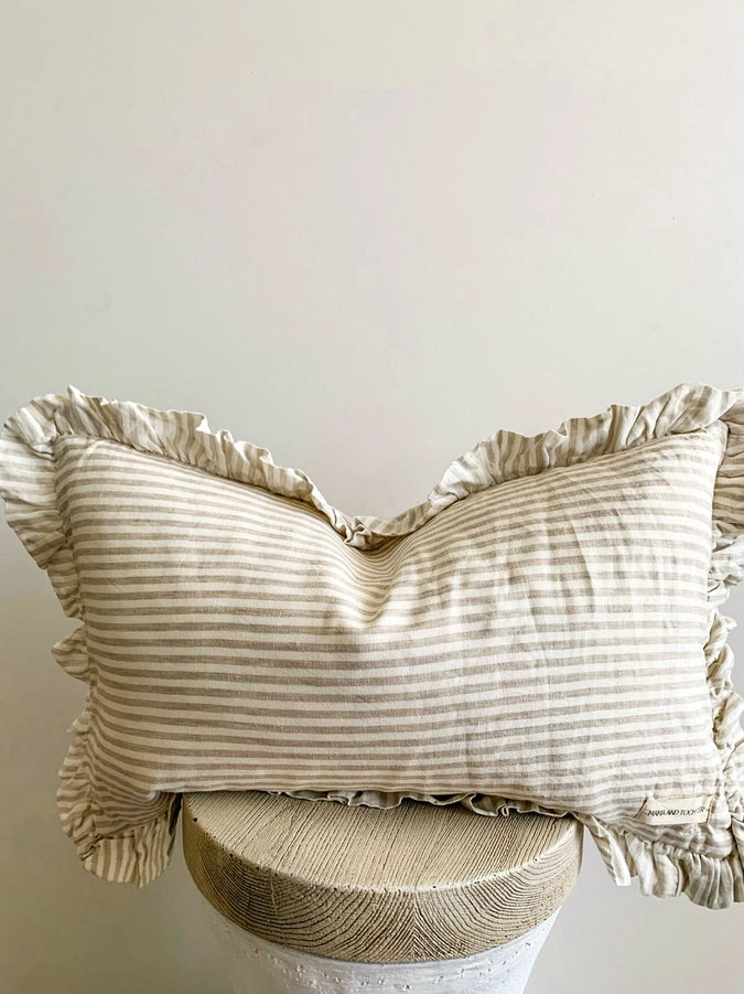 Pure French Linen Ruffle Lumbar Pillow Cover - Natural Striped - More coming Soon