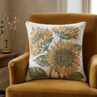 19.5-Inch Sunflower Embroidered Square Pillow