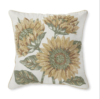 19.5-Inch Sunflower Embroidered Square Pillow