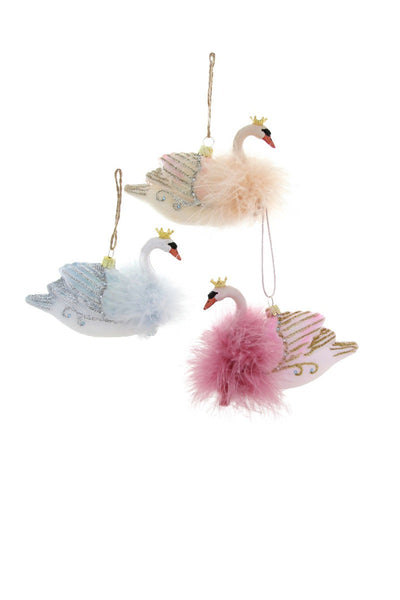 Cody Foster Crowned Swan Glass Ornament - Choose Color