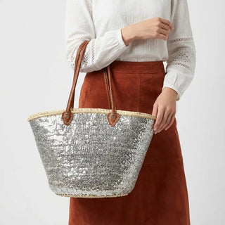 Silver Sequined French Market Basket