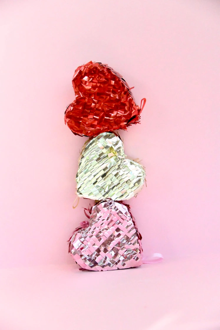 Refillable Mini 4" Metallic Fringe Heart Tabletop Piñata with Prizes  - Choose Color