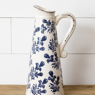 Decorative Blue Floral Pitcher Vase