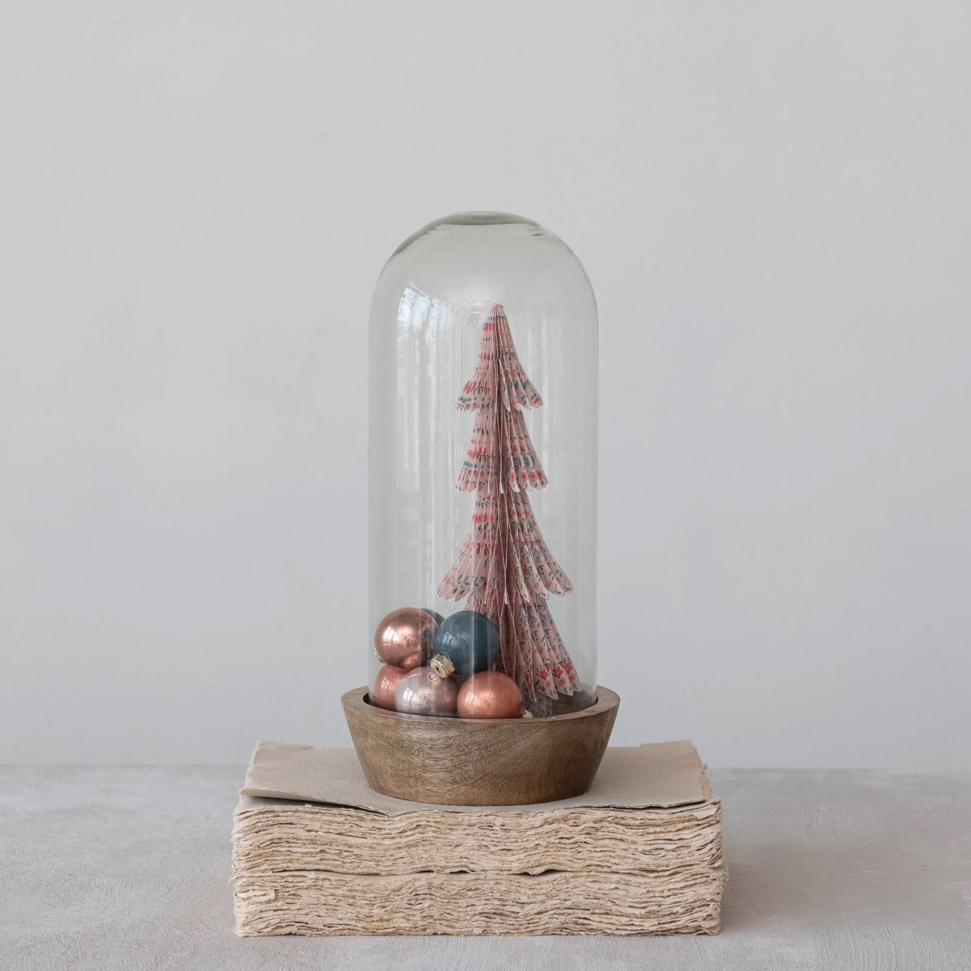 Tall Glass Cloche with Wooden Base