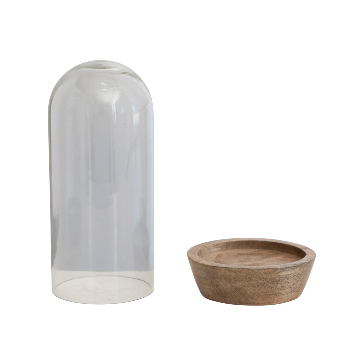 Tall Glass Cloche with Wooden Base