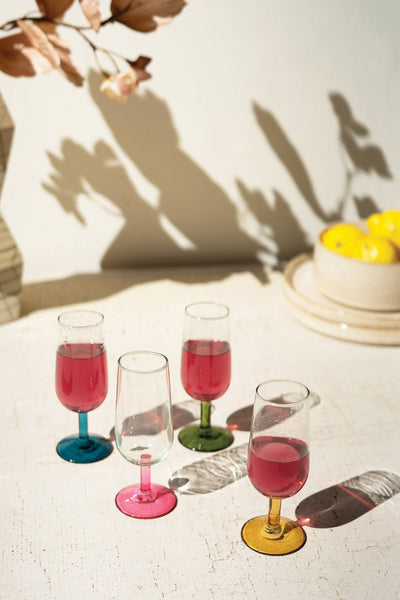 Set of 4 Aperitif Glasses with Colored Stems