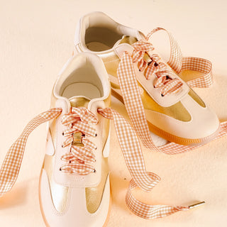 Gingham Tan and White Shoelaces