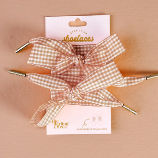 Gingham Tan and White Shoelaces