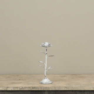 Weathered White Toleware Flower Taper Candle Holder