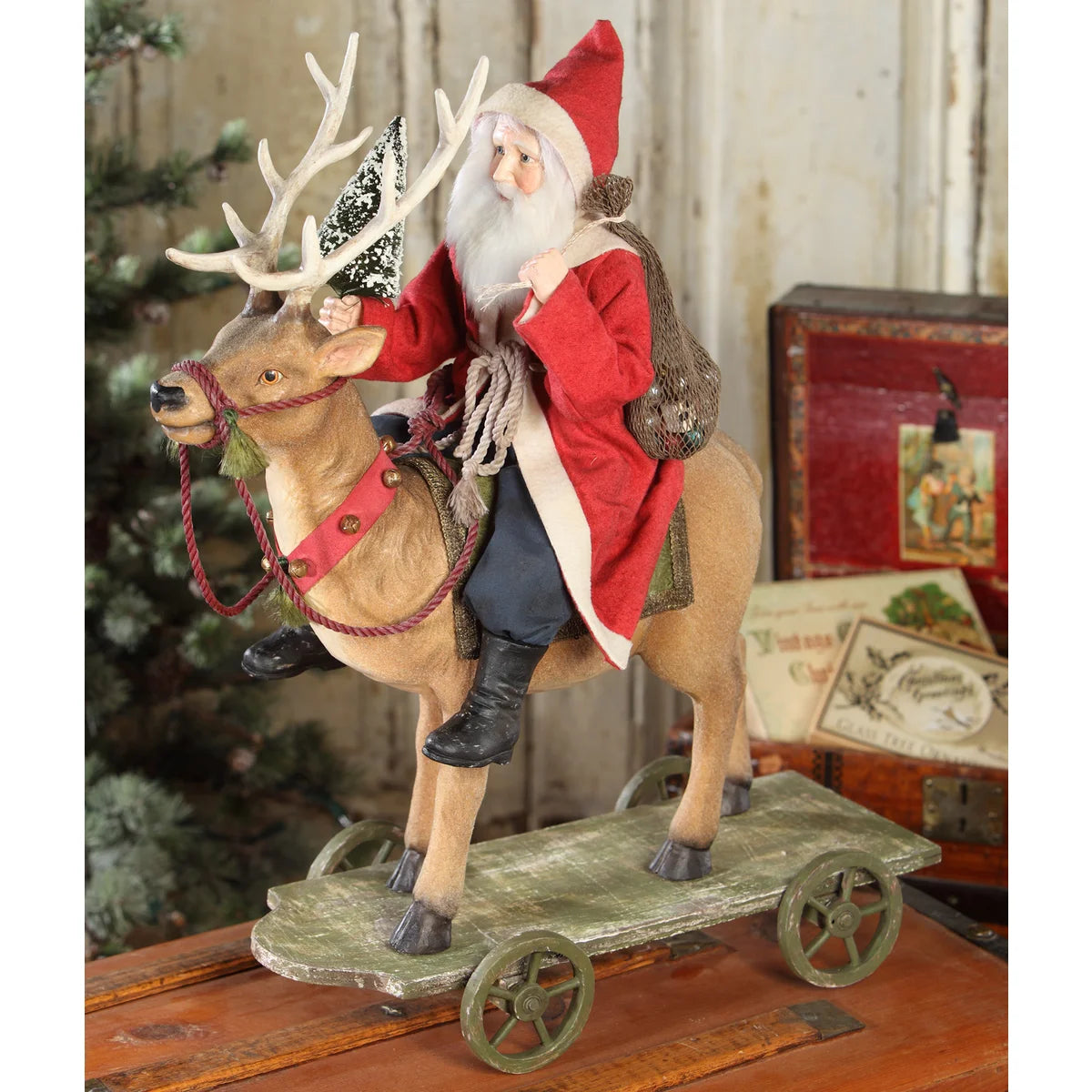 Bethany Lowe Vintage Style Santa Riding Reindeer