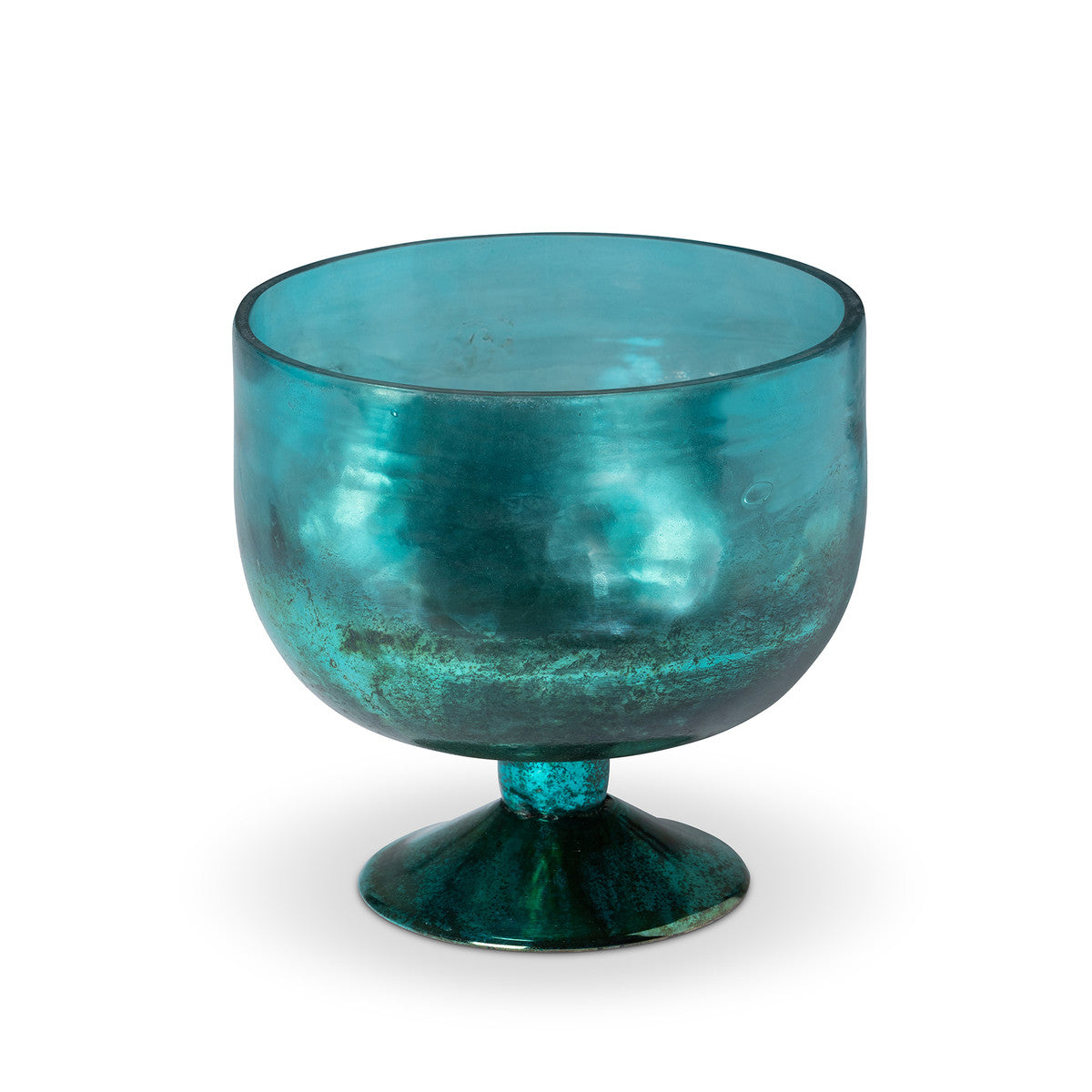 Turquoise Oxidized Glass Footed Bowl