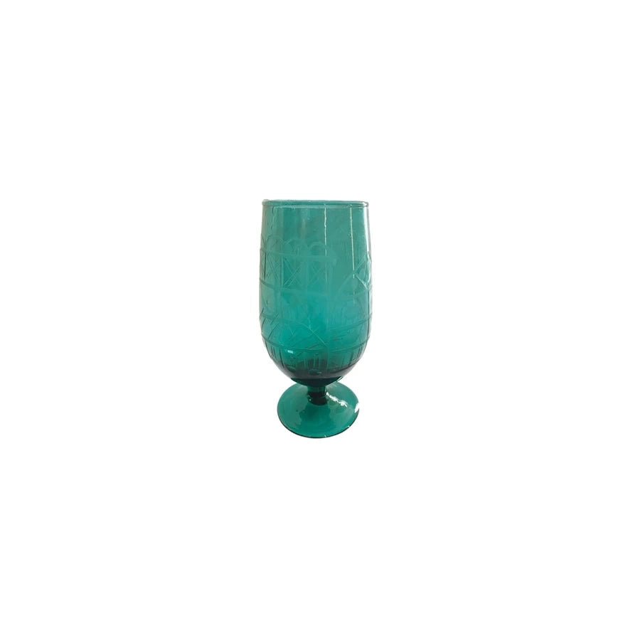 13oz. Hand-Blown Etched Recycled Drinking Glass - Choose Color