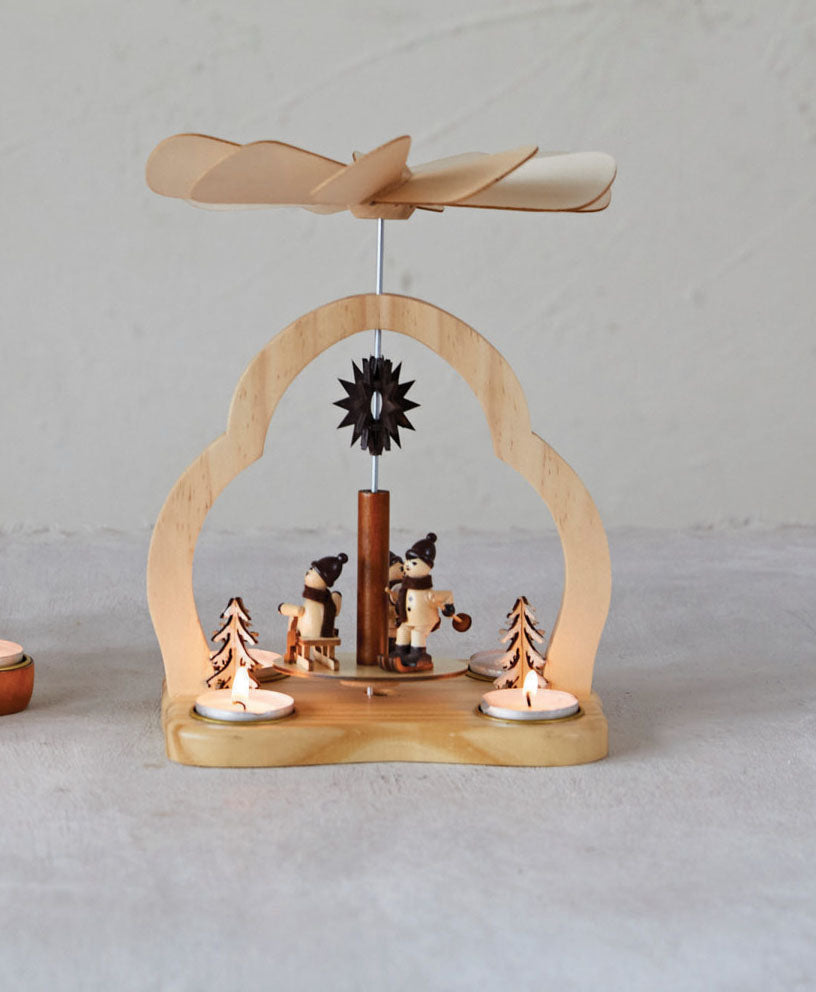 Wooden Christmas Pyramid Tealight Holder