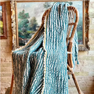 Chunky Woven Teal/Ochre Throw