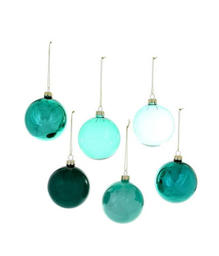 Cody Foster Set of 6 Different Hues 6" Glass Ornaments - Teal