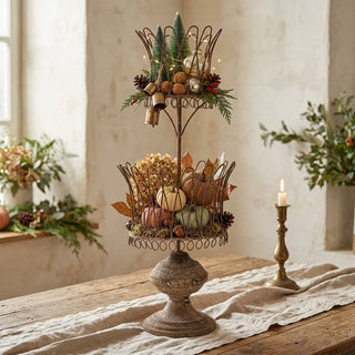 Distressed Metal Wire Footed Two-Tier Tray