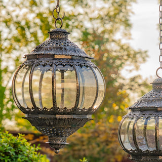 19" Frosted Silver Hanging Iron and Glass Lantern