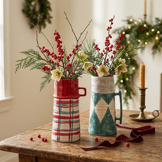 Hand-Painted Stoneware Thermos Mug/Vase - Choose Color
