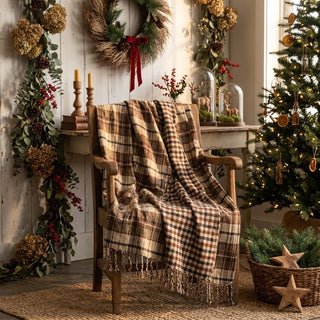 Double-sided Brown Plaid Cottage Throw Blanket