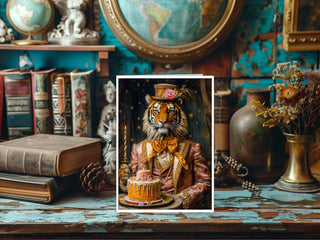 Tiger with Pink Tiered Cake - Note Card