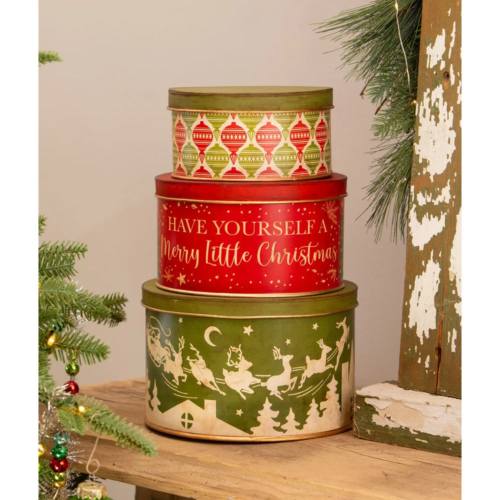 Bethany Lowe Set of 3 Vintage Christmas Tins