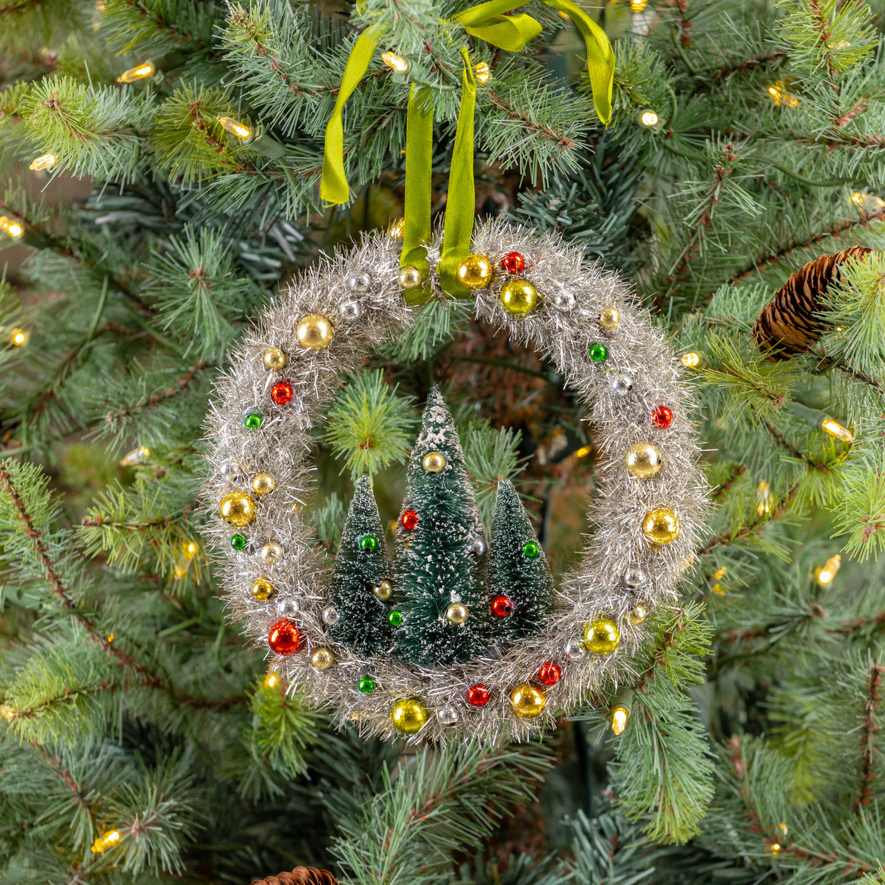 Tinsel Wreath and Sisal Trees Ornament