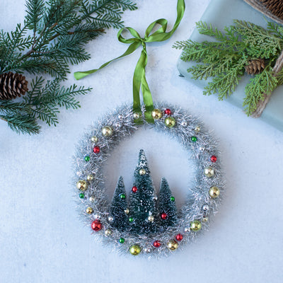 Tinsel Wreath and Sisal Trees Ornament