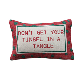 Cotton Embroidered Don’t Get Your Tinsel in a Tangle Lumbar Pillow