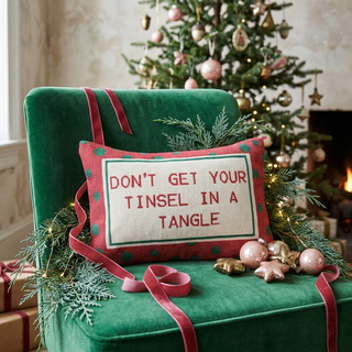 Cotton Embroidered Don’t Get Your Tinsel in a Tangle Lumbar Pillow