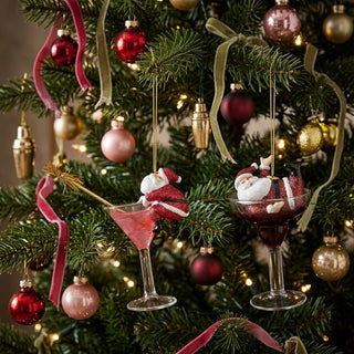 Glass Cocktail Ornament with Tipsy Santa - Choose Color